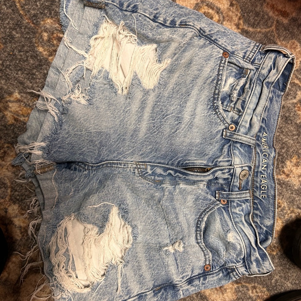 American Eagle Outfitters Light Blue Distressed Denim Shorts
